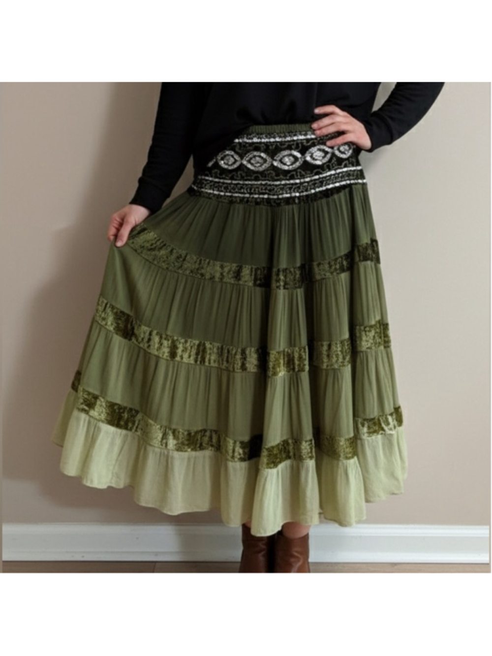 Estafania Sz L Tiered Maxi Skirt Boho Whimsigoth Gypsy Grunge Festival